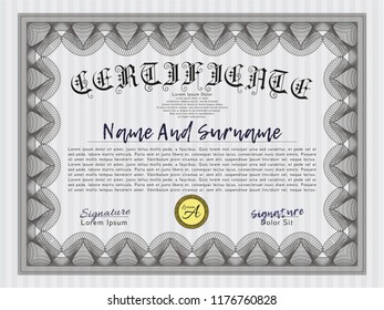 Grey Diploma template or certificate template. Good design. Vector illustration. Printer friendly. 