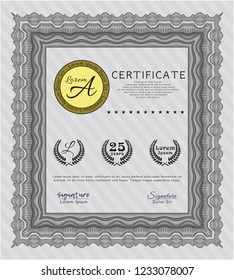 Grey Diploma template or certificate template. Good design. Detailed. With guilloche pattern and background. 