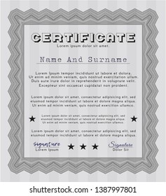 Grey Diploma template or certificate template. With great quality guilloche pattern. Retro design. Detailed. 