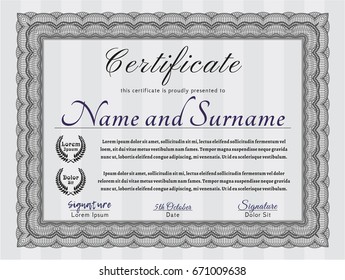 Grey Diploma template or certificate template. With great quality guilloche pattern. Detailed. Excellent design. 
