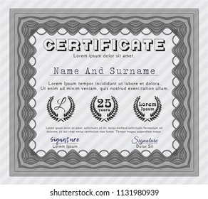 Grey Diploma template or certificate template. With guilloche pattern. Customizable, Easy to edit and change colors. Nice design. 