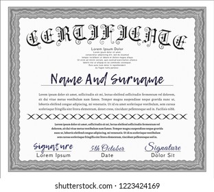 Grey Diploma template or certificate template. With guilloche pattern. Lovely design. Detailed. 