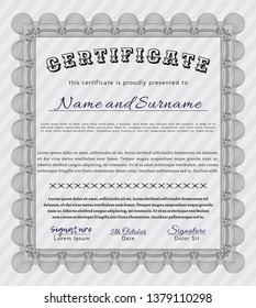 Grey Diploma template or certificate template. With guilloche pattern. Detailed. Sophisticated design. 