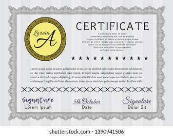 Grey Diploma template or certificate template. With guilloche pattern and background. Beauty design. Customizable, Easy to edit and change colors. 