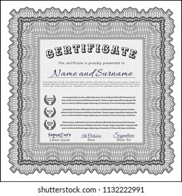 Grey Diploma template or certificate template. With linear background. Vector illustration. Money style design. 