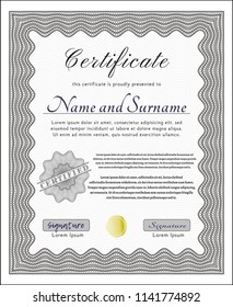 Grey Diploma template or certificate template. With linear background. Vector illustration. Perfect design. 