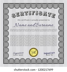 Grey Diploma template or certificate template. With linear background. Artistry design. Detailed. 