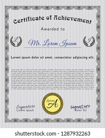 Grey Diploma template or certificate template. With linear background. Money Pattern design. Customizable, Easy to edit and change colors. 