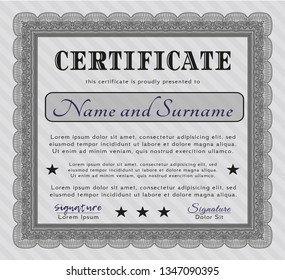 Grey Diploma template or certificate template. With linear background. Nice design. Detailed. 