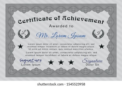 Grey Diploma template or certificate template. With linear background. Detailed. Money Pattern design. 