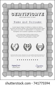 Grey Diploma template or certificate template. With linear background. Excellent design. Detailed. 