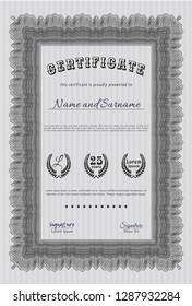 Grey Diploma template or certificate template. Modern design. Vector illustration. Printer friendly. 