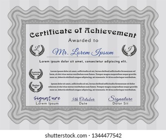 Grey Diploma template or certificate template. Modern design. Detailed. With complex linear background. 