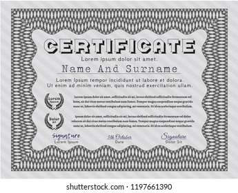 Grey Diploma template or certificate template. Money design. Vector illustration. Complex background. 