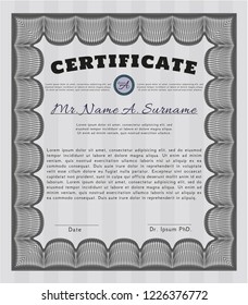 Grey Diploma template or certificate template. Nice design. Detailed. With complex linear background. 