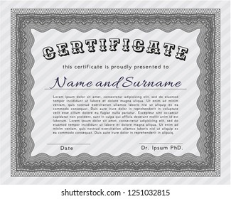 Grey Diploma template or certificate template. Nice design. With complex linear background. Detailed. 