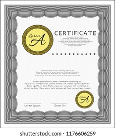 Grey Diploma template or certificate template. Perfect design. Vector illustration. With background. 