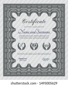 Grey Diploma template or certificate template. Printer friendly. Customizable, Easy to edit and change colors. Money style design. 