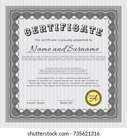 Grey Diploma template or certificate template. Printer friendly. Customizable, Easy to edit and change colors. Money style design. 