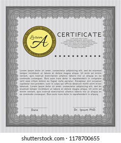 Grey Diploma template or certificate template. With quality background. Detailed. Elegant design. 