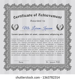 Grey Diploma template or certificate template. With quality background. Lovely design. Vector illustration. 