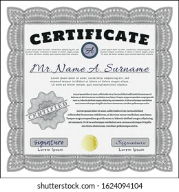 Grey Diploma template or certificate template. With quality background. Money design. Detailed. 