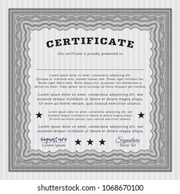   Grey Diploma template or certificate template. Retro design. With complex background. Vector illustration. 