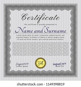 Grey Diploma template or certificate template. Retro design. With background. Customizable, Easy to edit and change colors. 