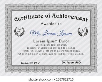 Grey Diploma template or certificate template. Retro design. Vector illustration. Printer friendly. 