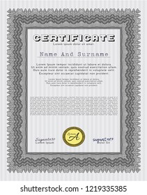Grey Diploma template or certificate template. Sophisticated design. Vector illustration. Easy to print. 