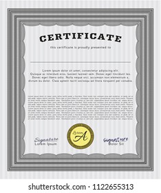 Grey Diploma template or certificate template. Vector illustration. With great quality guilloche pattern. Money design. 