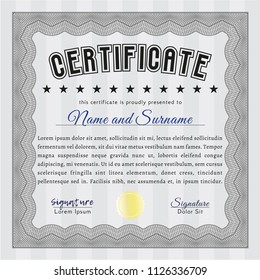 Grey Diploma template or certificate template. Vector illustration. Complex background. Elegant design. 