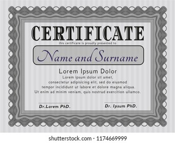 Grey Diploma template or certificate template. Vector illustration. Easy to print. Artistry design. 