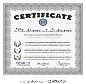 Grey Diploma template or certificate template. Vector illustration. Printer friendly. Excellent design. 