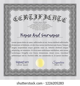 Grey Diploma template or certificate template. Vector illustration. With quality background. Retro design. 