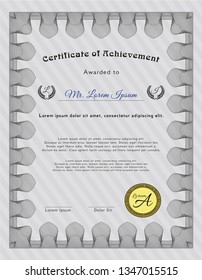 Grey Diploma template or certificate template. Vector illustration. With complex background. Perfect design. 
