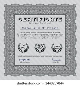 Grey Diploma template or certificate template. Vector illustration. Easy to print. Money style design. 