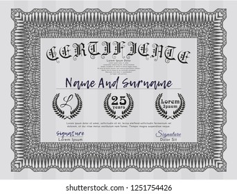 Grey Diploma template. Complex background. Vector illustration. Beauty design. 