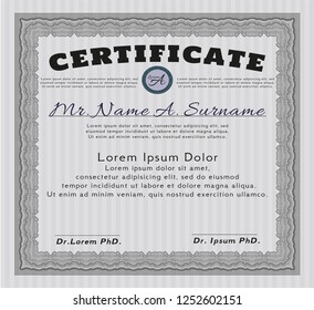 Grey Diploma template. With complex background. Nice design. Vector illustration. 