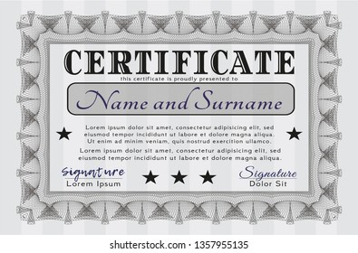 Grey Diploma template. Complex background. Money design. Vector illustration. 