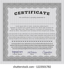 Grey Diploma template. With complex linear background. Superior design. Detailed. 