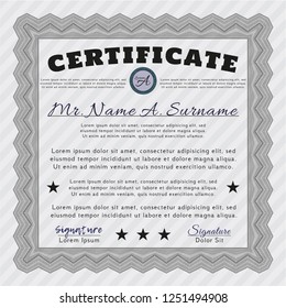 Grey Diploma template. With complex linear background. Vector illustration. Lovely design. 
