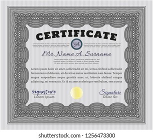 Grey Diploma template. With complex linear background. Nice design. Detailed. 