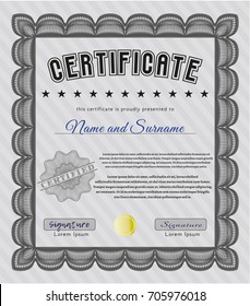 Grey Diploma template. Cordial design. With linear background. Customizable, Easy to edit and change colors. 