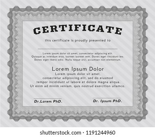 Grey Diploma template. Customizable, Easy to edit and change colors. With complex linear background. Sophisticated design. 