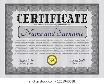 Grey Diploma template. Customizable, Easy to edit and change colors. Complex background. Money Pattern design. 