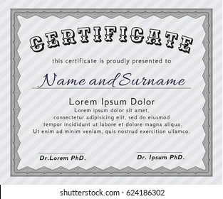 Grey Diploma template. Customizable, Easy to edit and change colors. Easy to print. Artistry design. 