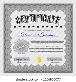 Grey Diploma template. Detailed. With guilloche pattern. Money design. 