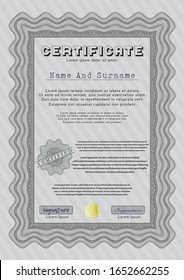 Grey Diploma template. Detailed. With guilloche pattern and background. Beauty design. 