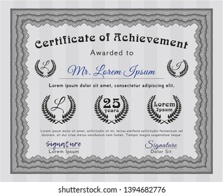 Grey Diploma template. Elegant design. Detailed. With guilloche pattern and background. 